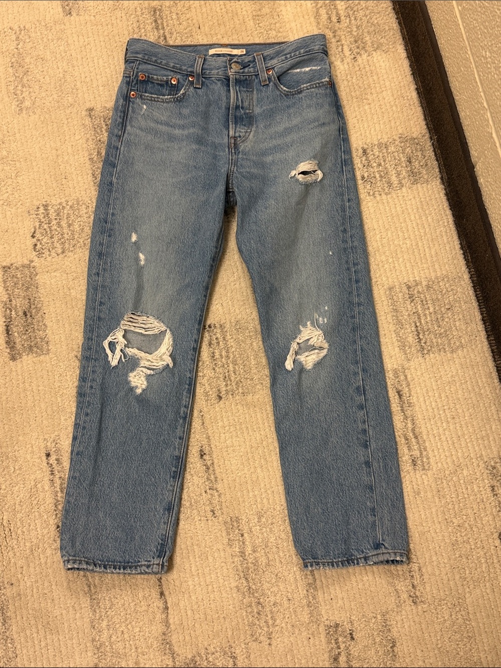 Levi’s Premium Distressed Light Blue Wedgie Straight-Leg Women’s Jeans